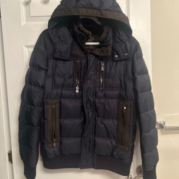 Paul & Shark 700 Fill Goose Down Puffer Jacket w/ Leather Trim